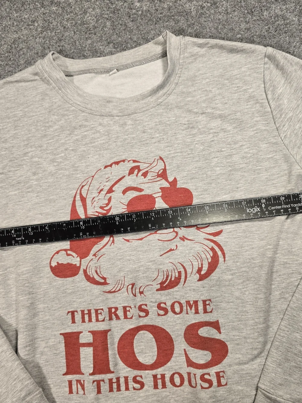 Gray Holiday Sweatshirt with Red Santa Graphic - Unbranded